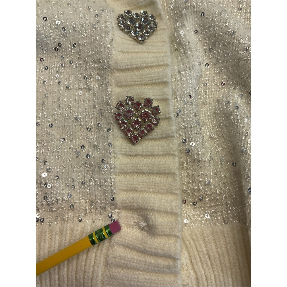 OLIVIA RUBIN Cream Mika Oversize Cardigan Sequin Rhinestone Size M *Flaw* - Picture 6 of 15